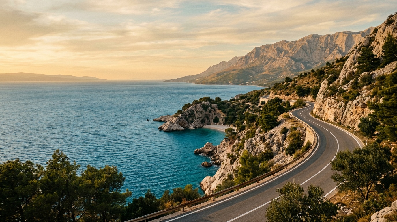 Croatian coastal highway with Adriatic Sea views