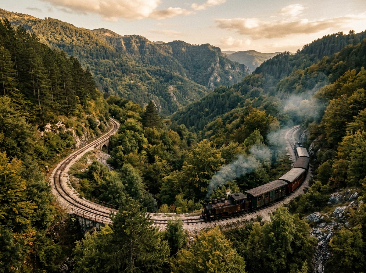 The Sargan Eight railway winding through a forested mountain canyon, western Serbia