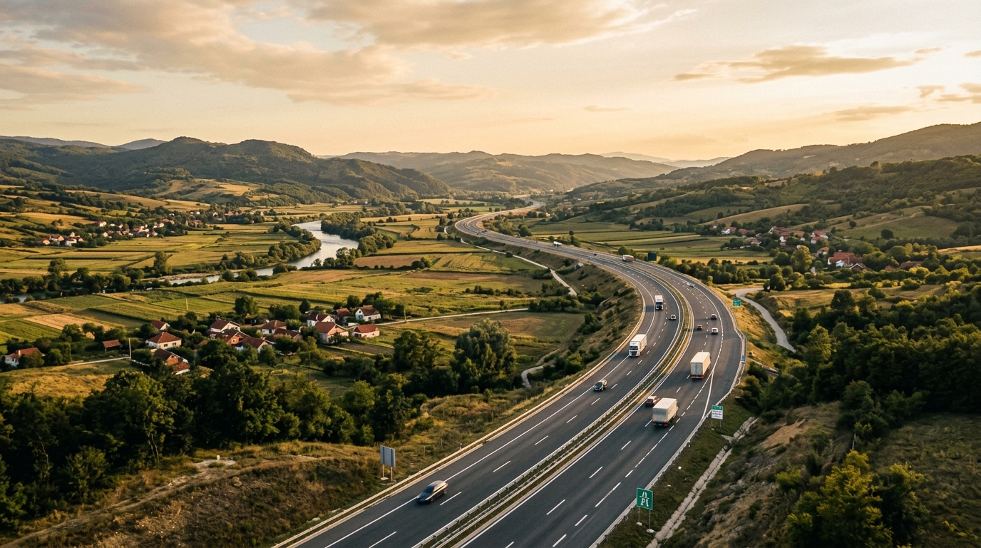 Serbian highway cutting through the Morava valley